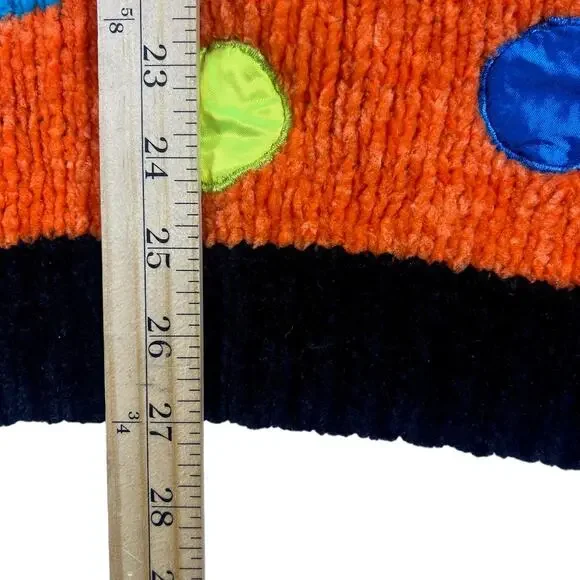 Vintage 90s Colorblock Chenille Sweater M 80s Abstract Art Retro Statement Knit - Picture 10 of 11